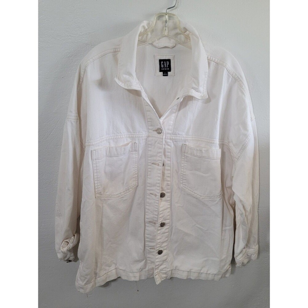 Gap White Denim Jean Jacket Size XL 100% Cotton Coastal Grandma Chic minimalist